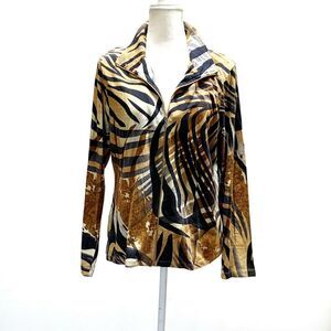 Erin London Women’s ivory brown animal Print Jacket Sz Large full zipper